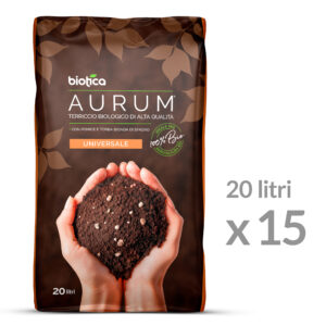 Aurum Terriccio Naturale Universale di Alta qualità - 300 Litri - 15 x 20 litri - Fertilizzato con Humus di Lombrico