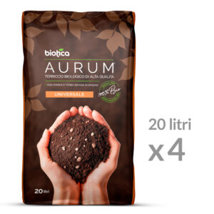 Aurum Terriccio Naturale Universale di Alta qualità - 80 Litri - 4 x 20 litri - Fertilizzato con Humus di Lombrico