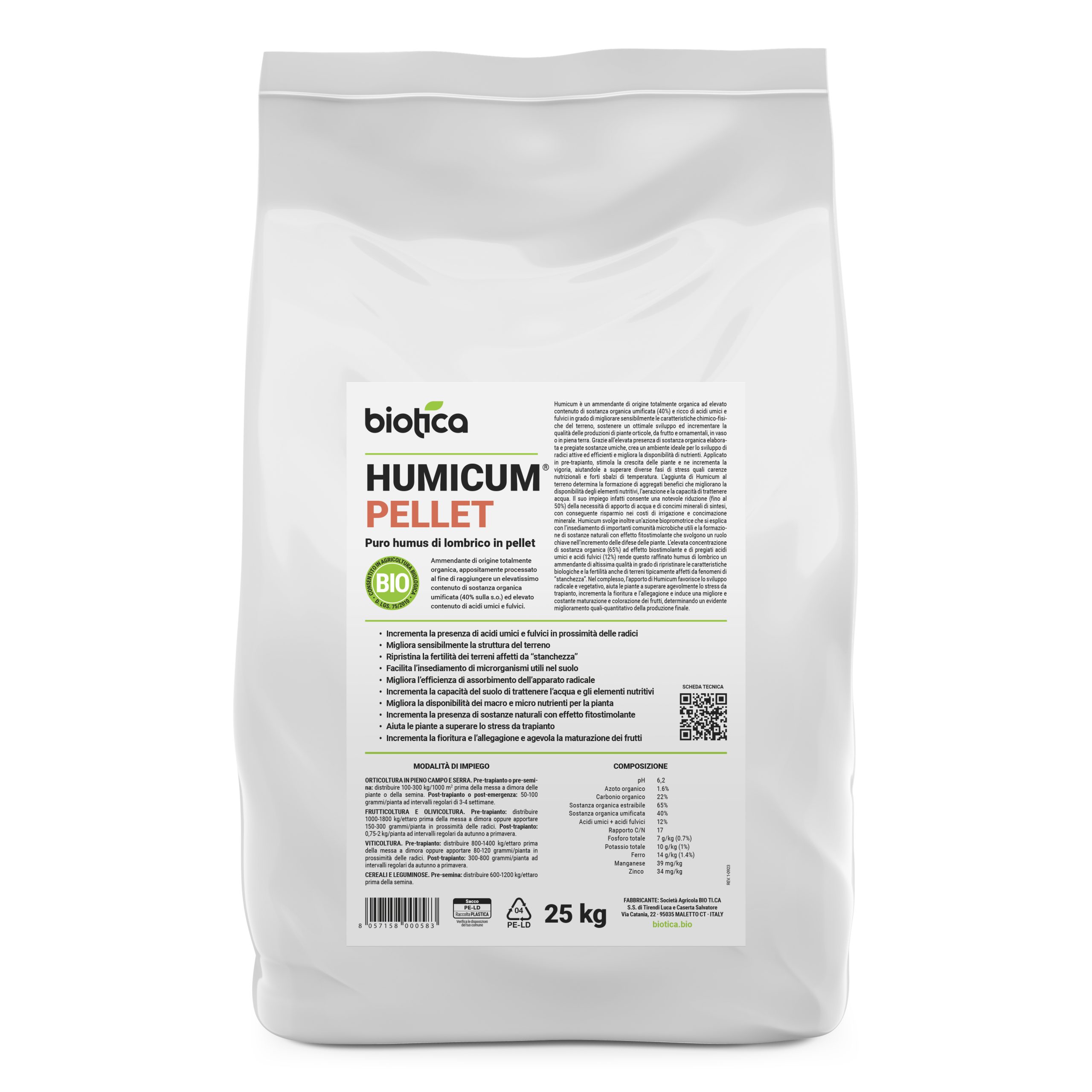 Humus Pellets BIOTICA Humus di lombrico pellettato 100% biologico italiano HUMICUM ...